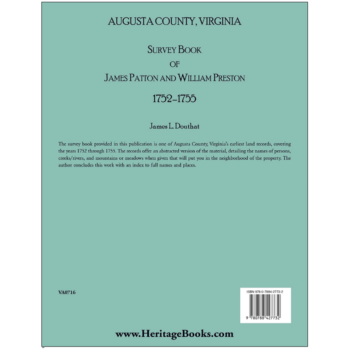 Augusta County, Virginia Survey Book of James Patton and William Preston, 1752-1755 back cover