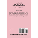 Maryland Eastern Shore Newspaper Abstracts, Volume 1: 1790-1805 back cover
