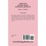 Maryland Eastern Shore Newspaper Abstracts, Volume 1: 1790-1805 back cover