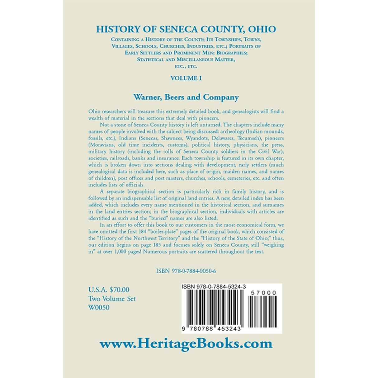 History of Seneca County, Ohio, Volume 1 back cover