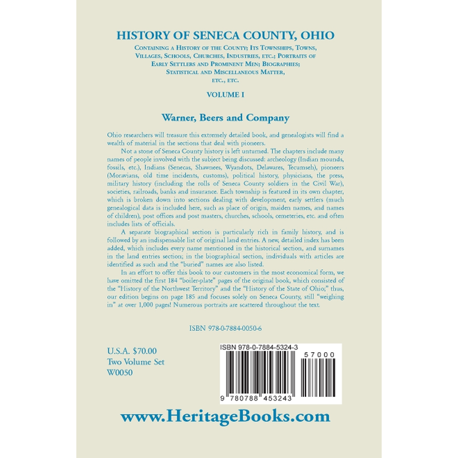 History of Seneca County, Ohio, Volume 1 back cover