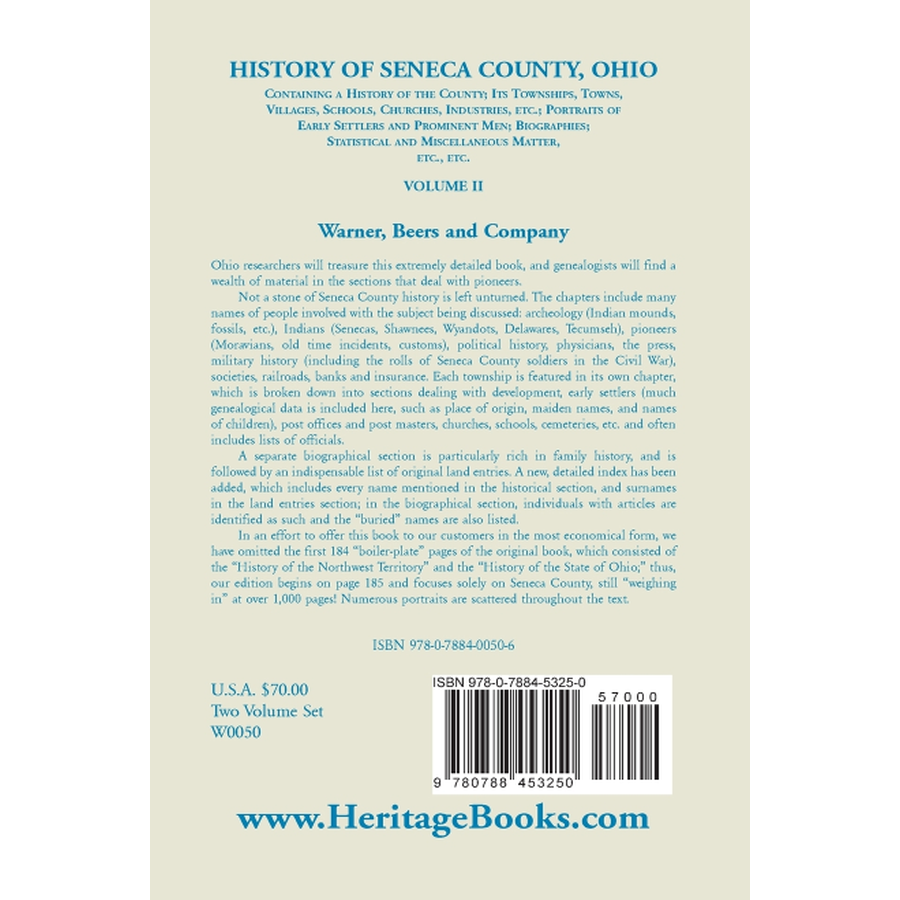 back cover of History of Seneca County, Ohio, Volume 2