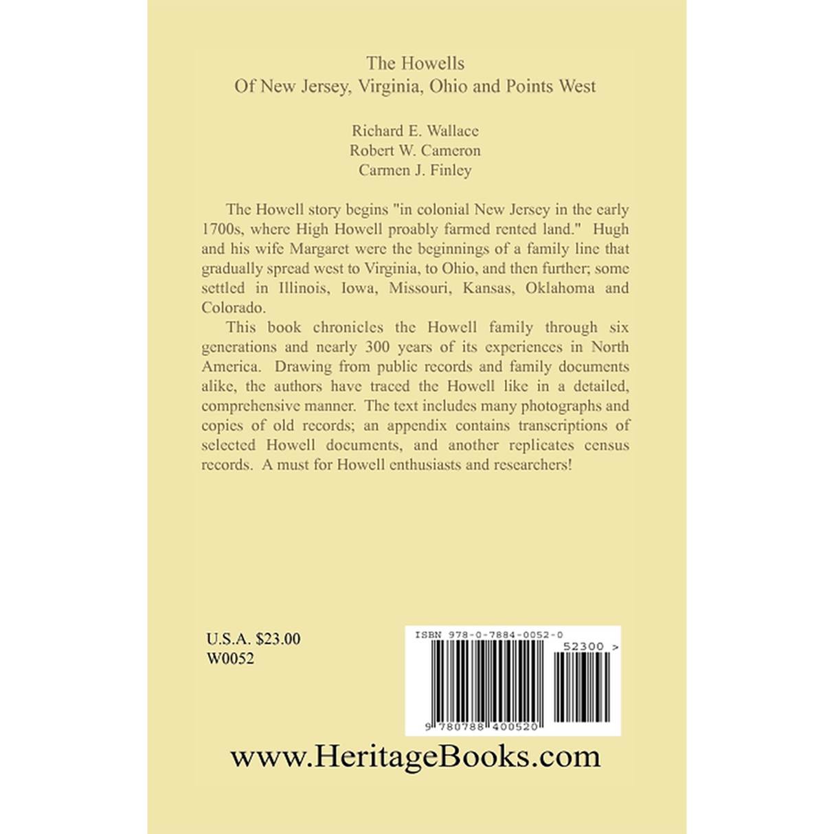 The Howells of New Jersey, Virginia, Ohio and Points West back cover