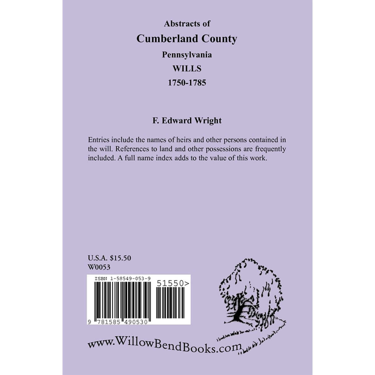 Abstracts of Cumberland County, Pennsylvania Wills 1750-1785 back cover