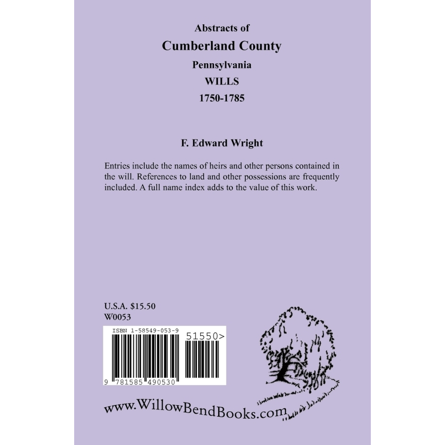 back cover of Abstracts of Cumberland County, Pennsylvania Wills 1750-1785