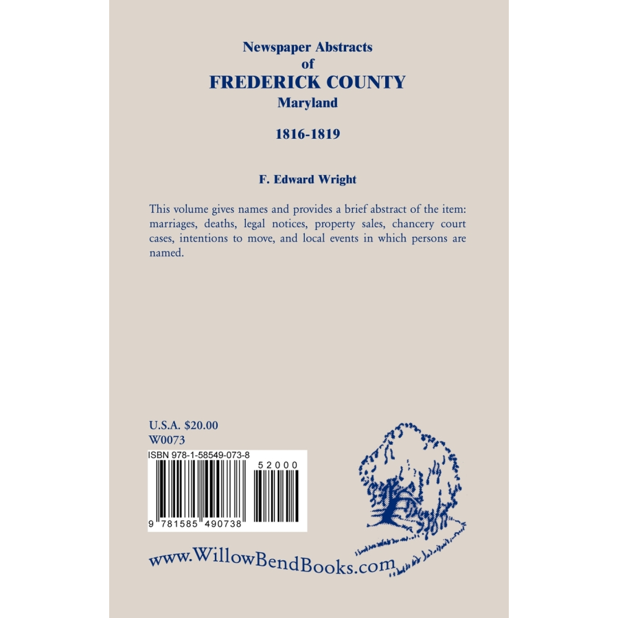 Newspaper Abstracts of Frederick County [Maryland], 1816-1819 back cover