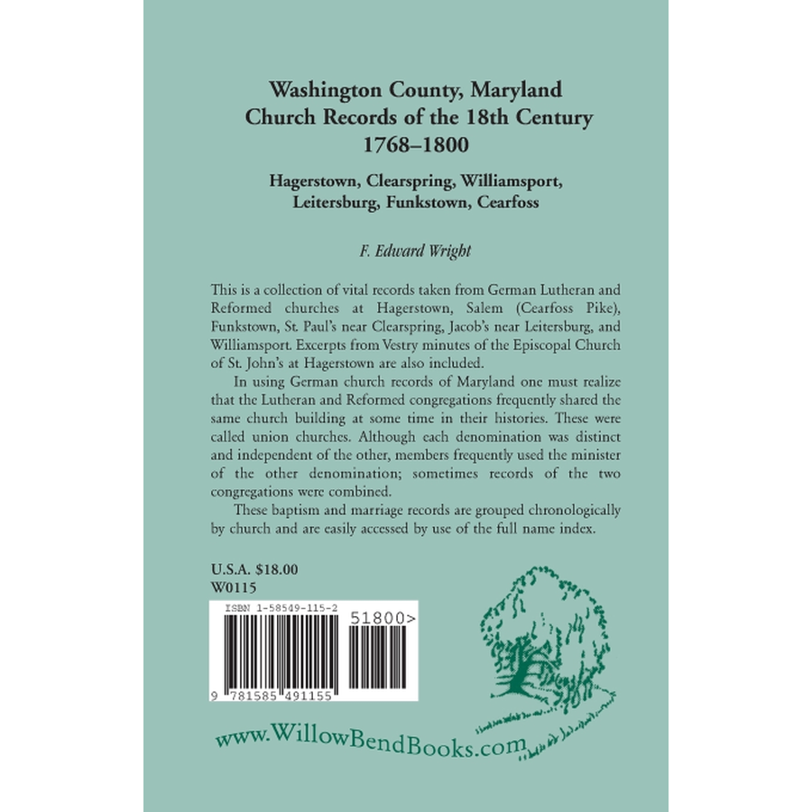 Washington County [Maryland] Church Records of the 18th Century, 1768-1800 back cover