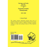 Marriages and Deaths in the Newspapers of Lancaster County, Pennsylvania, 1831-1840 back cover