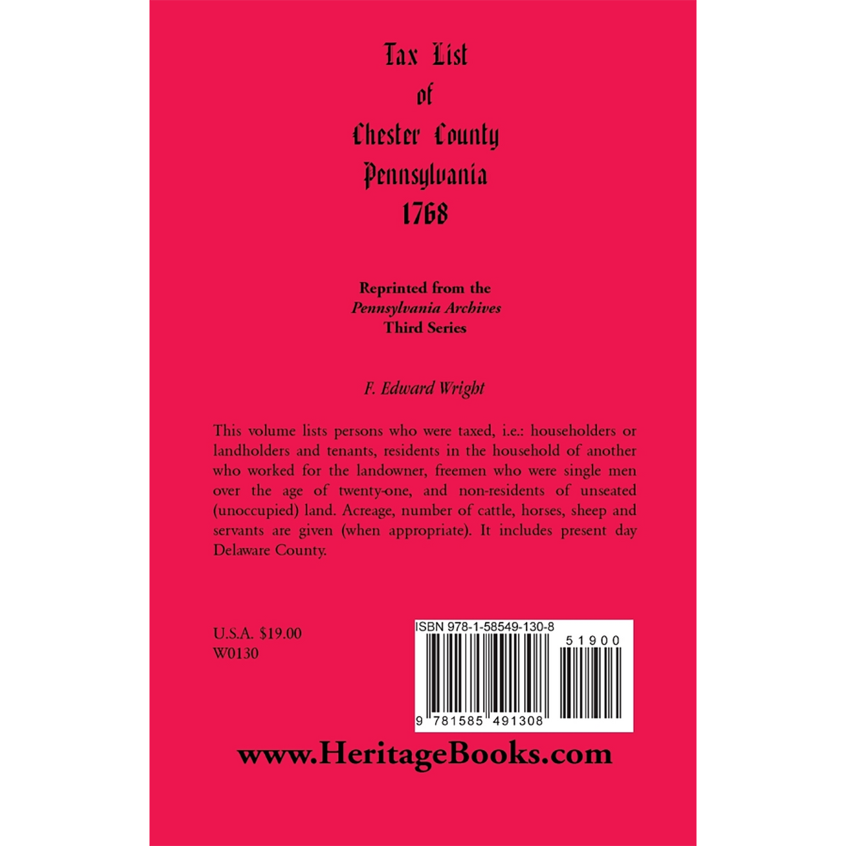 Tax List of Chester County, Pennsylvania, 1768 back cover