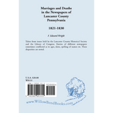 Marriages and Deaths in the Newspapers of Lancaster County, Pennsylvania, 1821-1830 back cover