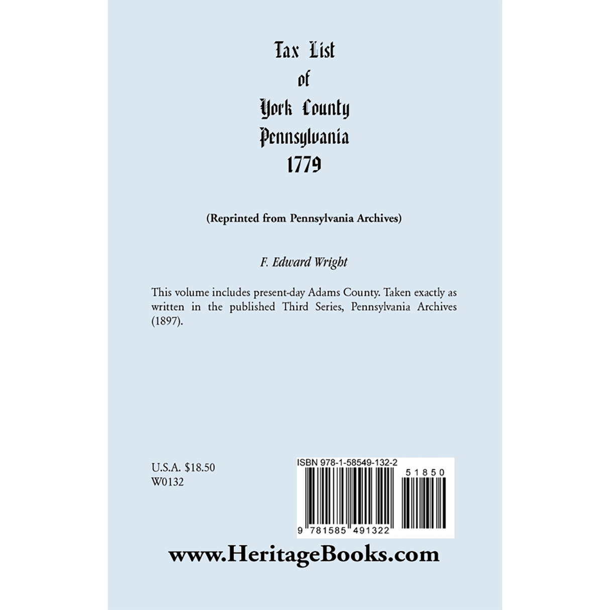 Tax List of York County, Pennsylvania, 1779 back cover