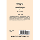 Marriages and Deaths of Cumberland County, [Pennsylvania], 1821-1830 back cover