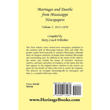 Marriages and Deaths from Mississippi Newspapers, Volume 3, 1813-1850 back cover