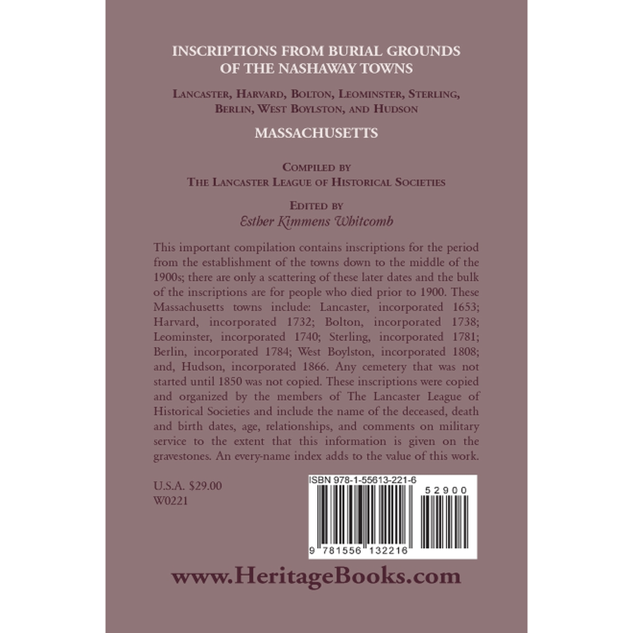 Inscriptions from Burial Grounds of the Nashaway Towns back cover