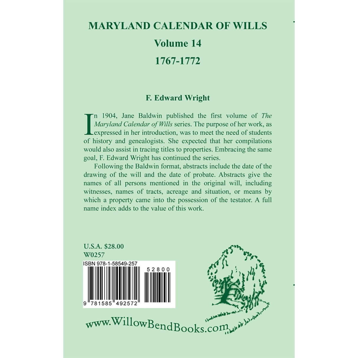 Maryland Calendar of Wills, Volume 14: 1767-1772 back cover