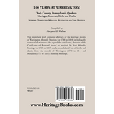 100 Years at Warrington: York County, Pennsylvania, Quaker Marriages, Removals, Births and Deaths back cover