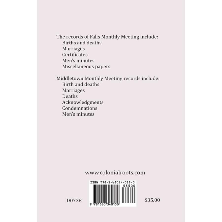 Bucks County, Pennsylvania Church Records of the 17th and 18th Centuries, Volume 2 back cover