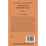 Lancaster County, Pennsylvania Church Records of the 18th Century, Volume 1 back cover