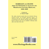 Marriages and Deaths from the Newspapers of Allegany and Washington Counties, Maryland, 1820-1830 back cover