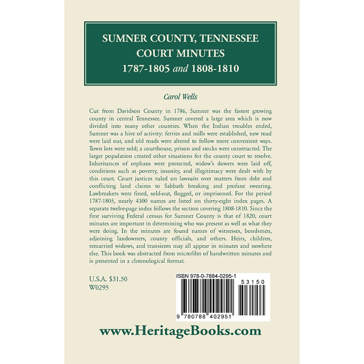Sumner County, Tennessee, Court Minutes, 1787-1805 and 1808-1810 back cover