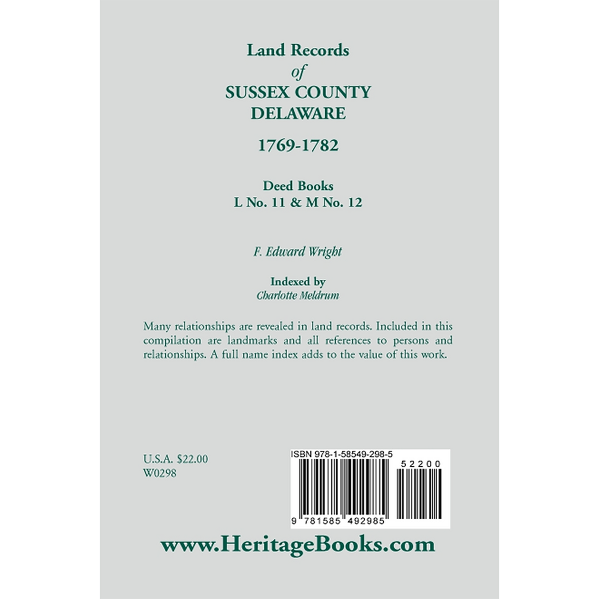 Land Records of Sussex County, Delaware, 1769-1782 back cover