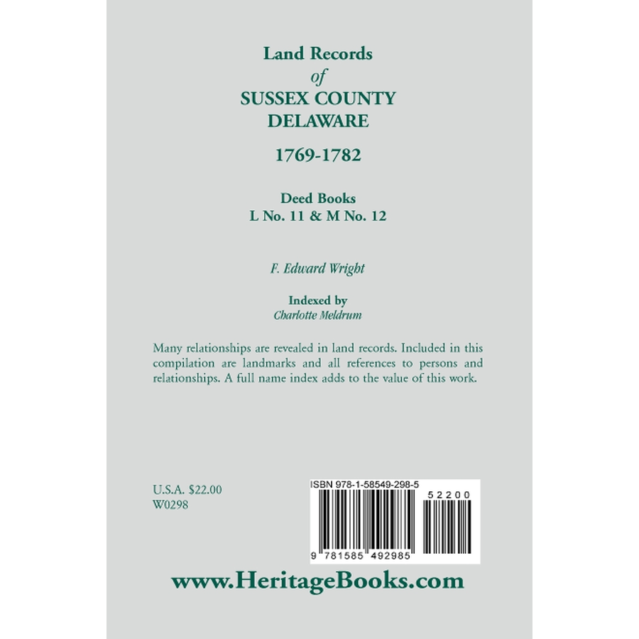 back cover of Land Records of Sussex County, Delaware, 1769-1782