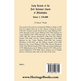 Early Church Records of the First Reformed Church of Philadelphia, Volume 2, 1781-1800 back cover