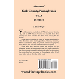 Abstracts of York County, Pennsylvania Wills, 1749-1819 back cover