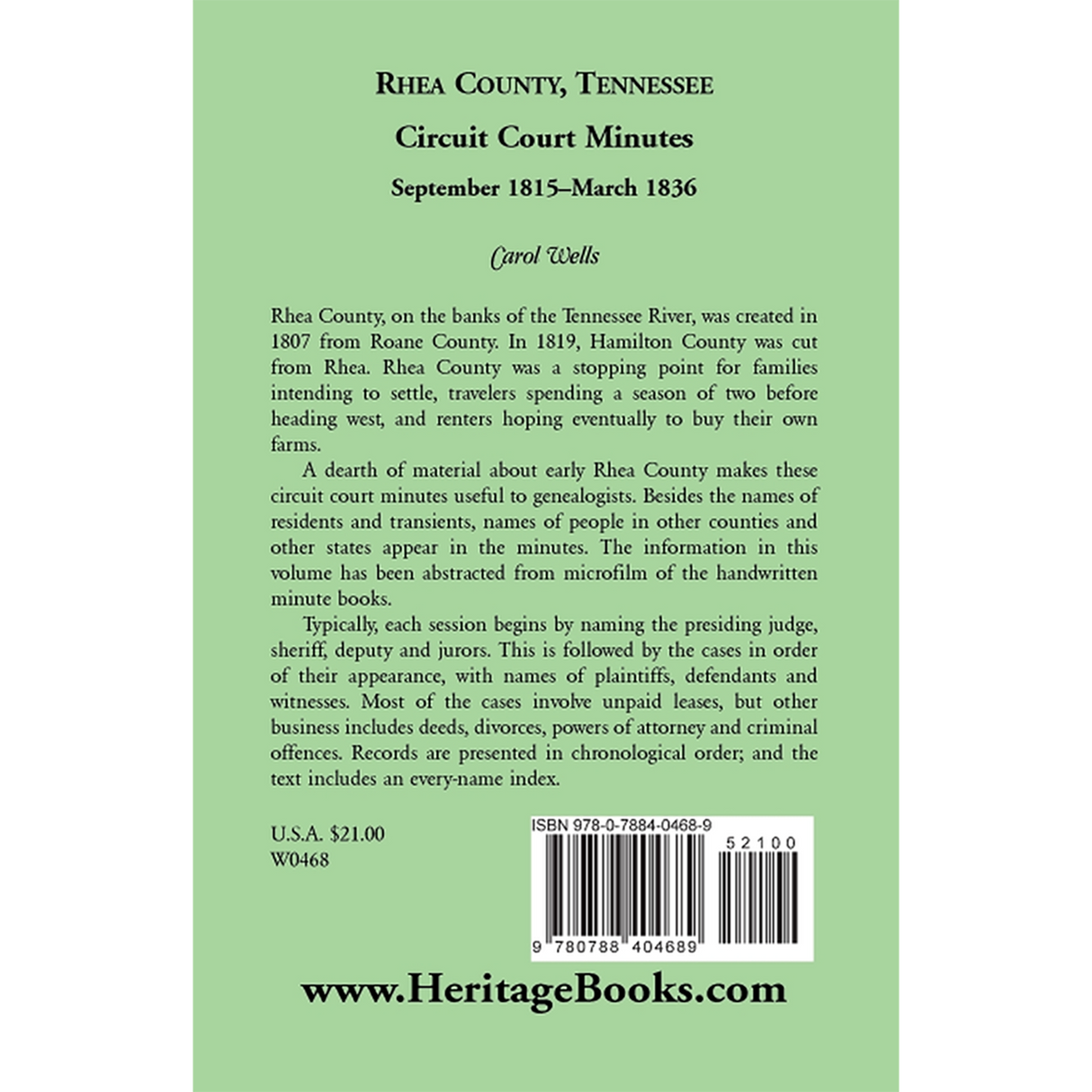 Rhea County, Tennessee Circuit Court Minutes, September 1815-March 1836 back cover