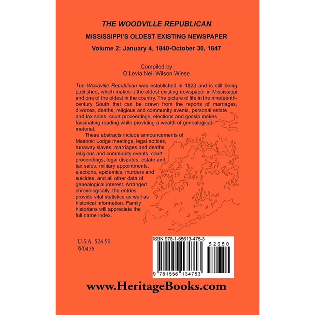 The Woodville Republican: Mississippi's Oldest Existing Newspaper, Volume 2: January 4, 1840-October 30, 1847 back cover