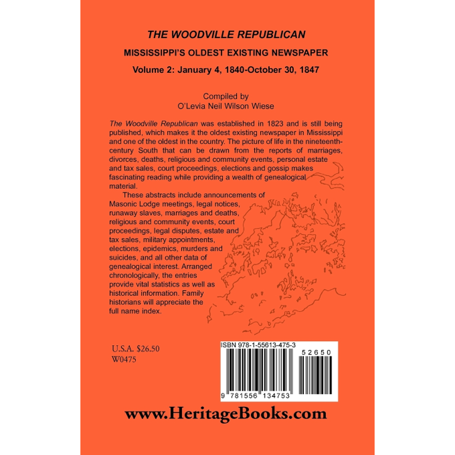 back cover of The Woodville Republican: Mississippi's Oldest Existing Newspaper, Volume 2: January 4, 1840-October 30, 1847