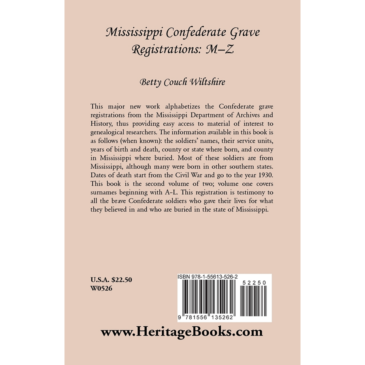 Mississippi Confederate Grave Registrations, M-Z back cover
