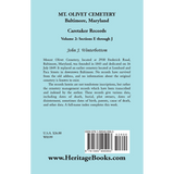 Mt. Olivet Cemetery, Baltimore, Maryland, Caretaker Records, Volume 2: Sections E through J back cover