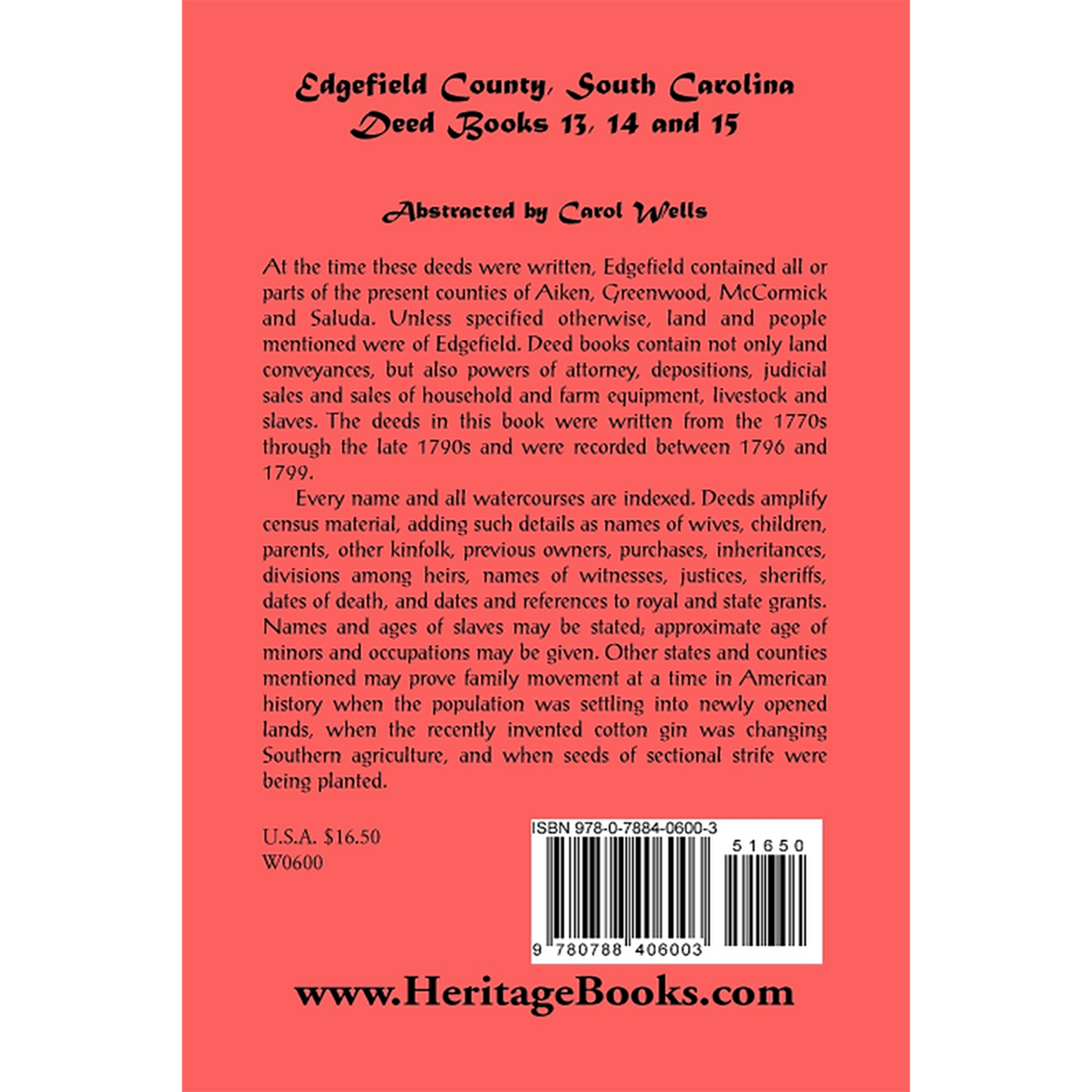 Edgefield County, South Carolina, Deed Books 13, 14 and 15 back cover
