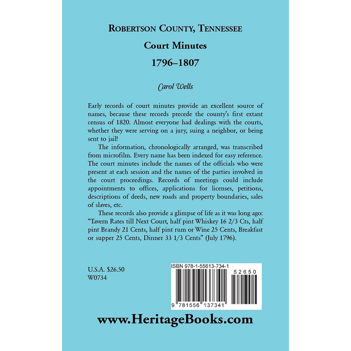 Robertson County, Tennessee Court Minutes, 1796-1807 back cover