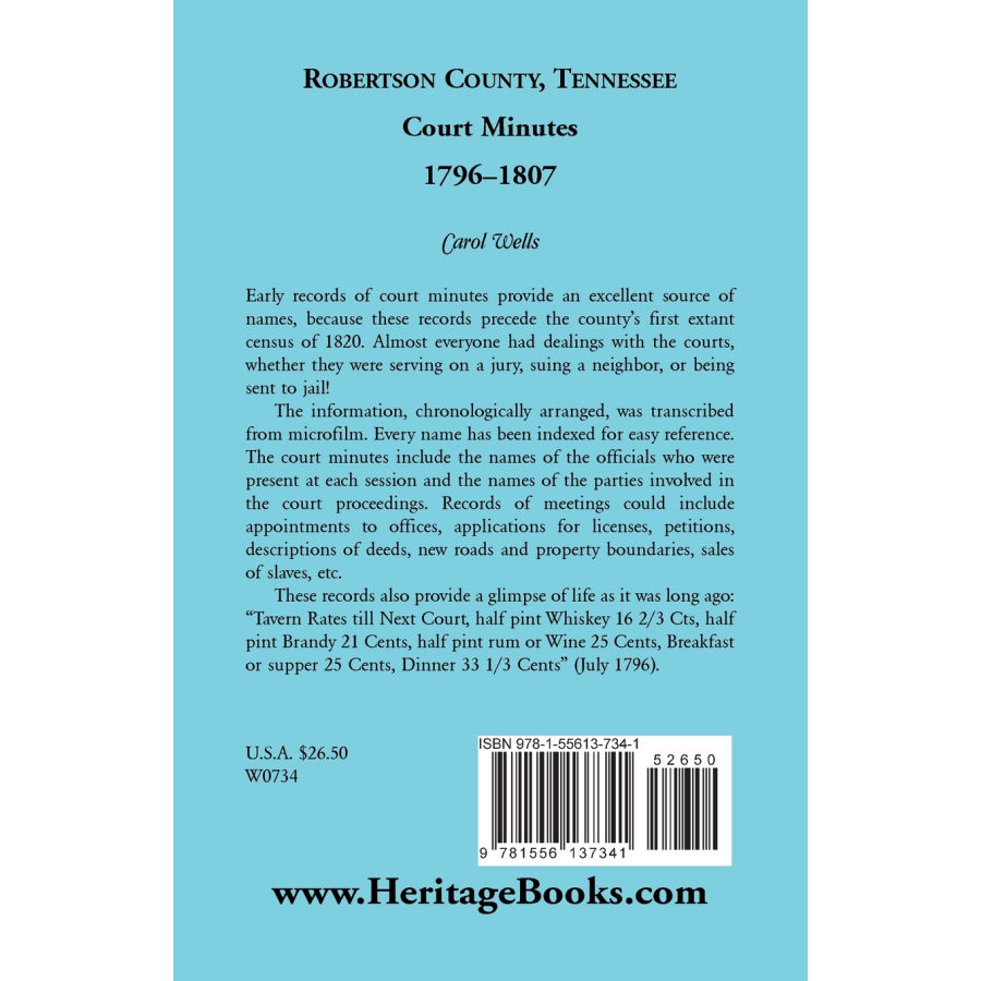 Robertson County, Tennessee Court Minutes, 1796-1807 back cover