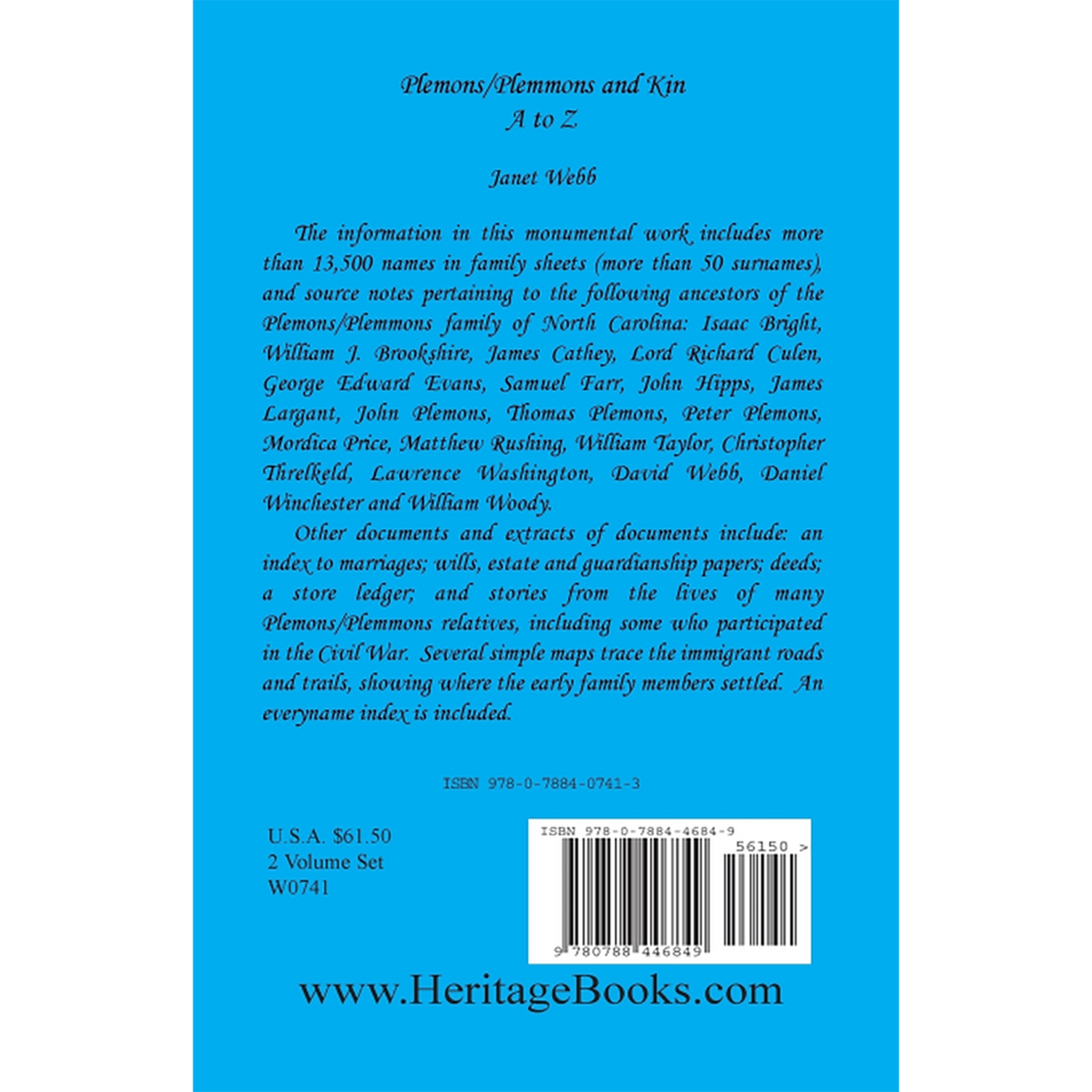 Plemons/Plemmons and Kin: A to Z Volume 1 back cover