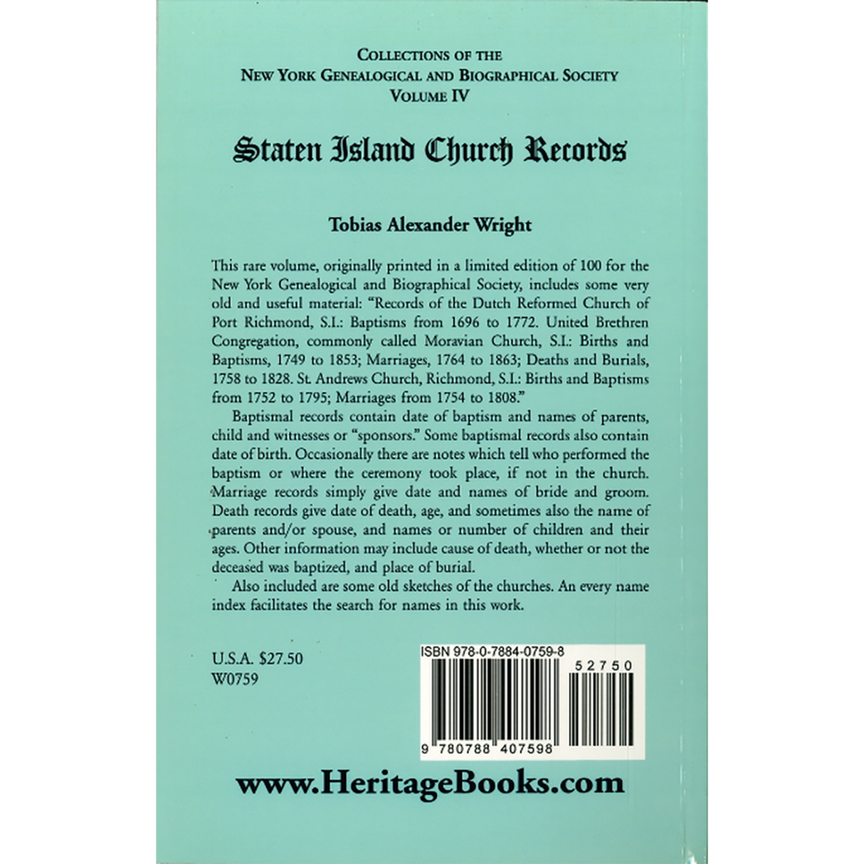 Staten Island [New York] Church Records back cover