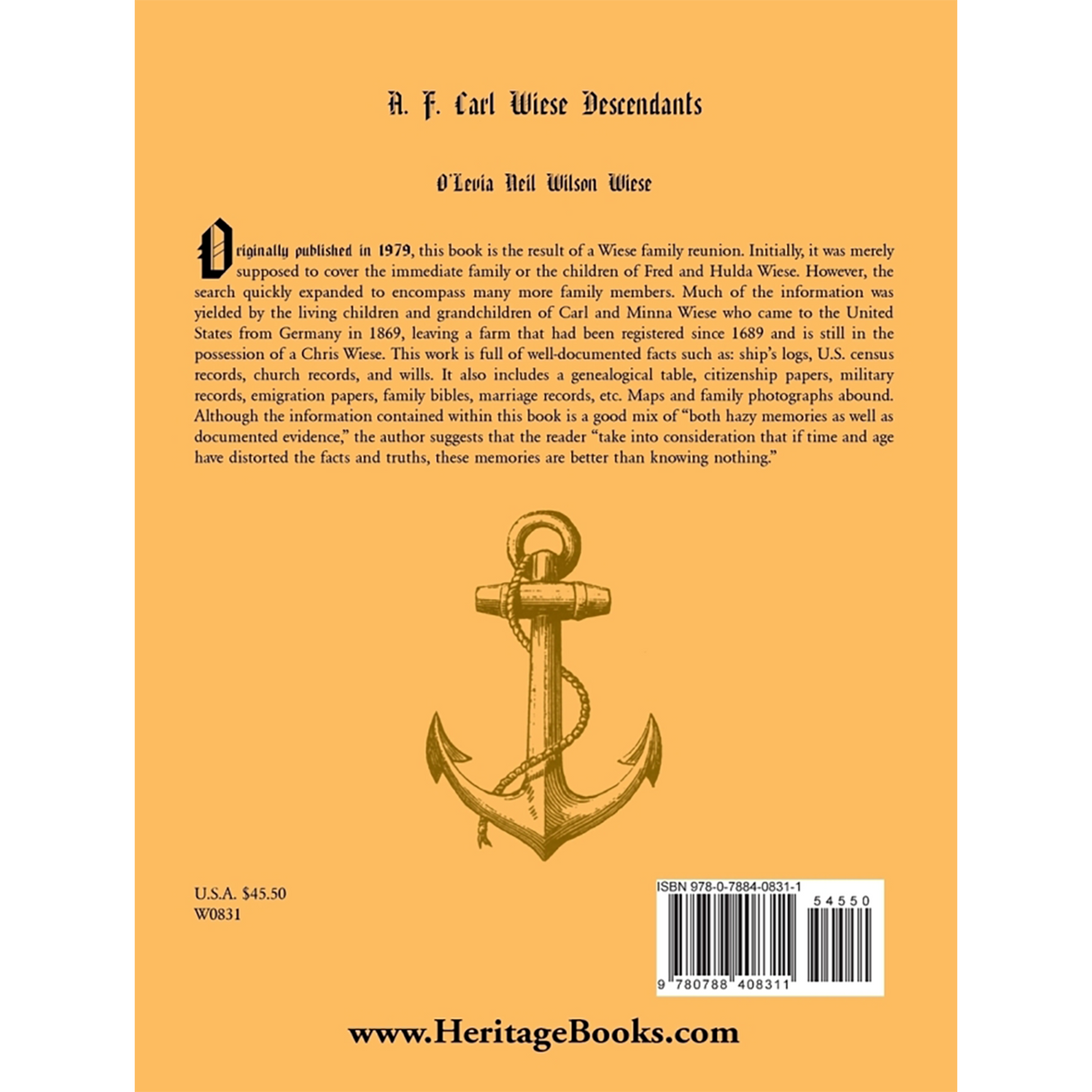 A. F. Carl Wiese Descendants back cover