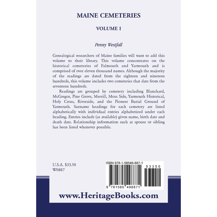 back cover of Maine Cemeteries, Volume 1