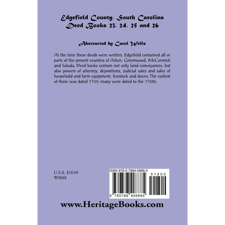 Edgefield County, South Carolina, Deed Books 23, 24, 25 and 26 back cover