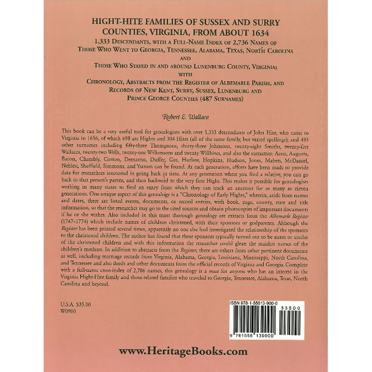Hight-Hite Families of Sussex and Surry Counties, Virginia from about 1634 back cover