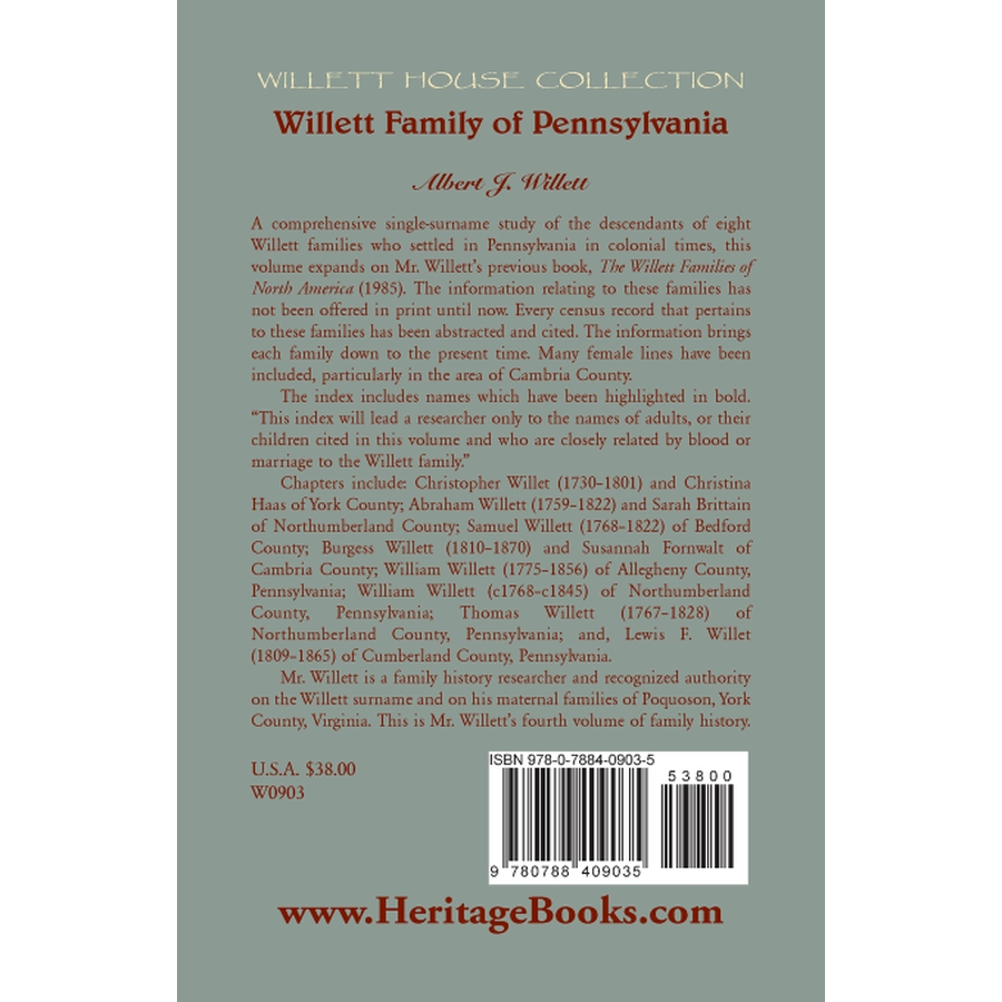 back cover of Willett House Collection [Willett Family of Pennsylvania]