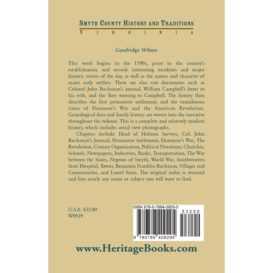 back cover of Smyth County [Virginia] History and Traditions