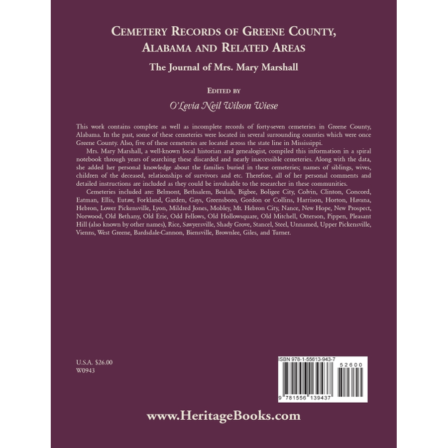 back cover of Cemetery Records of Greene County, Alabama, and Related Areas