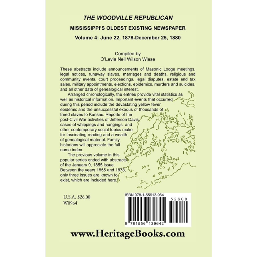 back cover of The Woodville Republican: Mississippi's Oldest Existing Newspaper, Volume 4: June 22, 1878-December 25, 1880