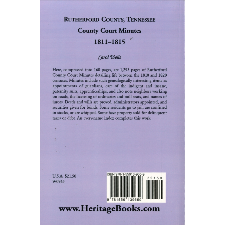 Rutherford County, Tennessee Court Minutes, 1811-1815 back cover