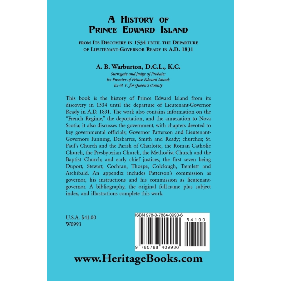 A History of Prince Edward Island [Canada] back cover