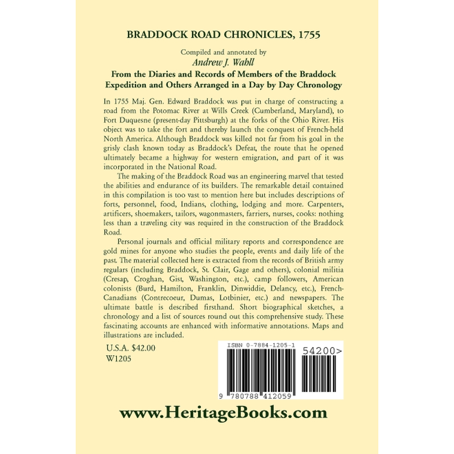 back cover of Braddock Road Chronicles, 1755