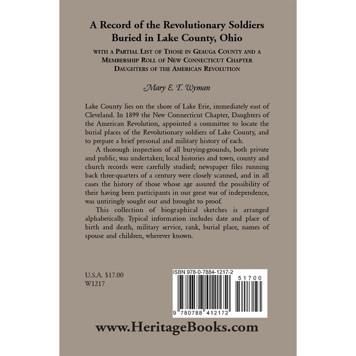 A Record of the Revolutionary Soldiers Buried in Lake County, Ohio back cover